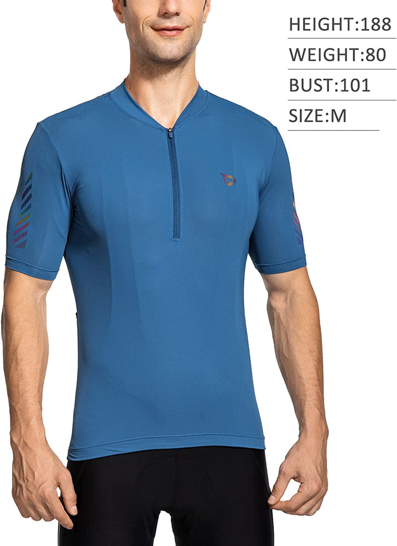 BALEAF Men'S Cycling Jersey Bike Shirts Short Sleeve Half Zip Mountain Biking Tops 4 Rear Pockets UPF