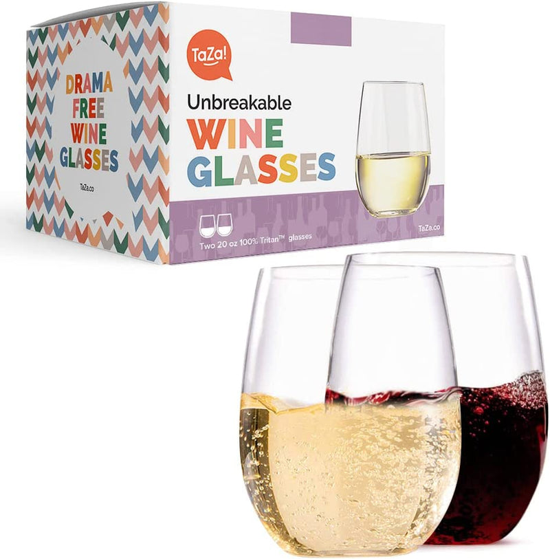 Outdoor Wine Glasses Stemless (20Oz) | Set of 4 | Unbreakable Tritan Plastic Drinkware | Dishwasher Safe Reusable Glasses | Clear Shatterproof Glassware