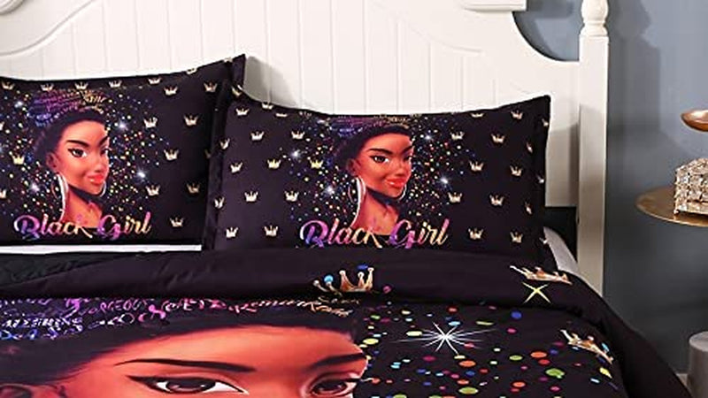 Geilioo Black Girl Comforter Sets African Girl Bedding Comforter Sets Queen Size Colorful Black Woman Bedding Sets for Girls(Queen, Color3)