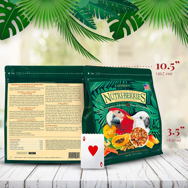 Lafeber Tropical Fruit Nutri-Berries Pet Bird Food, Made with Non-Gmo and Human-Grade Ingredients, for Macaws and Cockatoos, 3 Lb
