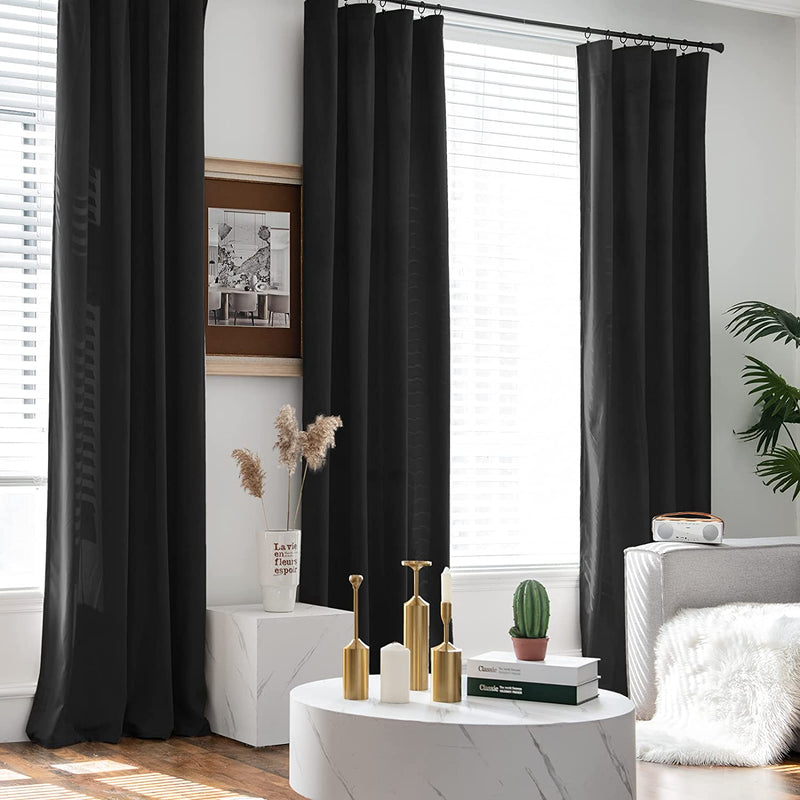 COLLACT Velvet Curtains 84 Inches Long Blackout Curtains for Living Room Window Treatments Black Out Curtainsthermal Insulated Curtains Super Soft Luxury Drapes for Bedroom Rod Pocket 2 Panels Black