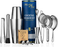 Mixology & Craft Cocktail Shaker Set - 11-Piece Bar Accessories Kit W/ Weighted Boston Shaker, Strainer, Jigger, Muddler and More - Home Bartending Tools, Accessories for Bartender, Silver﻿