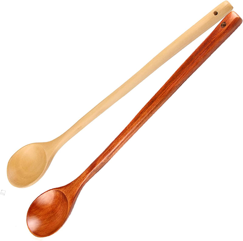 Long Handle Wooden Spoons Cooking & Stirring 2 PCS Long Spoons Wooden Mixing Spoon Soup Mixing Kitchen Tools Wooden Utensils(13 Inches)