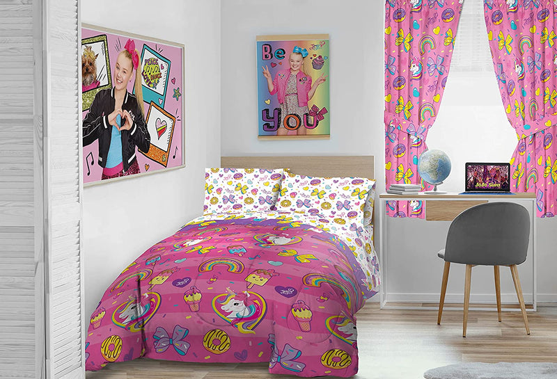 Nickelodeon Jojo Siwa Sprinkles & Ice Cream 6 Piece Bedroom Set- Includes Twin Bed Set & Window Drapes/Curtains - Super Soft Fade Resistant Microfiber Bedding (Official Nickelodeon Product)