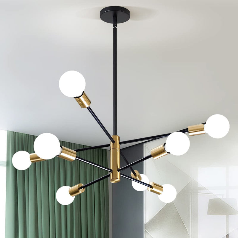 Mlihove Modern Chandeliers Sputnik 8-Light Fixures Gold and Black Comtemporary Pendant Lighting Adjustable Ceiling Hanging for Living Rooms Bedroom Dining Room