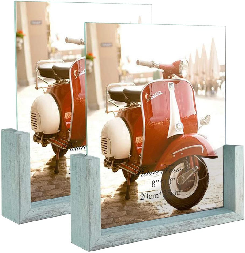 HORLIMER 4X6 Picture Frames Set of 2, Rustic Photo Frame with Wooden Base and Tempered Glass for Tabletop
