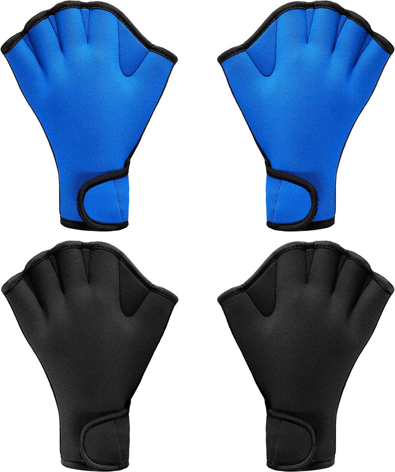 2 Pairs Swimming Gloves Aqua Fit Swim Training Gloves Neoprene Gloves Webbed Fitness Water Resistance Training Gloves for Swimming Diving with Wrist Strap