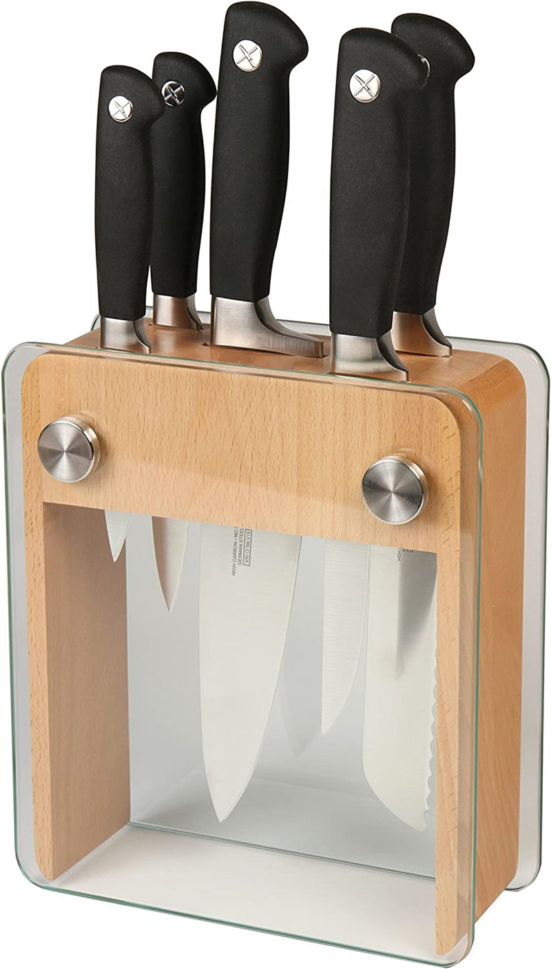 Mercer Culinary M20000 Genesis 6-Piece Forged Knife Block Set, Tempered Glass Block