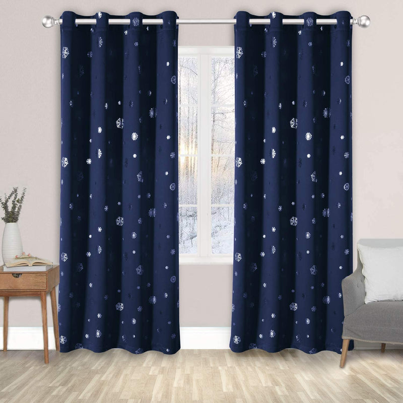 LORDTEX Snowflake Foil Print Christmas Curtains for Living Room and Bedroom - Thermal Insulated Blackout Curtains, Noise Reducing Window Drapes, 52 X 63 Inches Long, Dark Grey, Set of 2 Curtain Panels