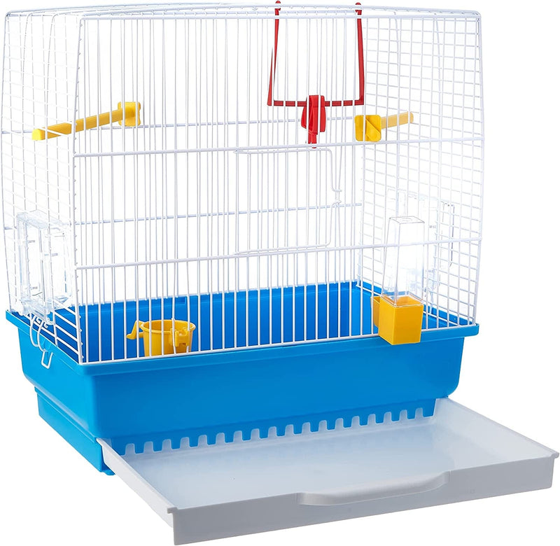 Ferplast Rectangular Cage for Small Exotic Birds and Canaries Rekord 2 Cage for Birds, Complete with Accessories and Revolving Feeders, Painted Metal White and Blue Plastic Bottom, 39 X 25 X H 41 Cm