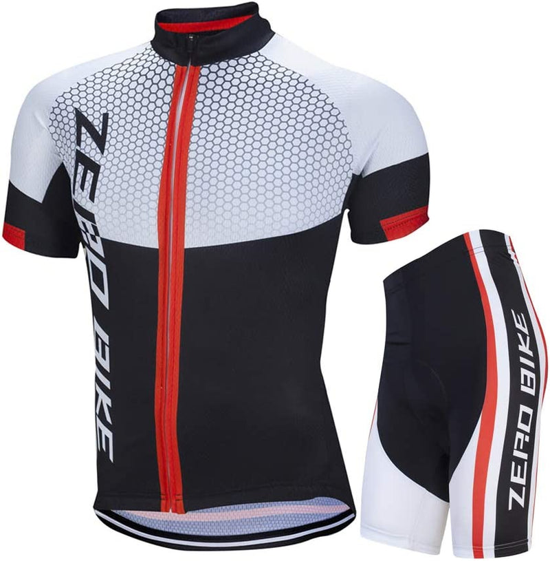 ZEROBIKE Men'S Short Sleeve Breathable Cycling Jersey Set 3D Padded Bicycle Shorts Sportswear Suit Quick Dry