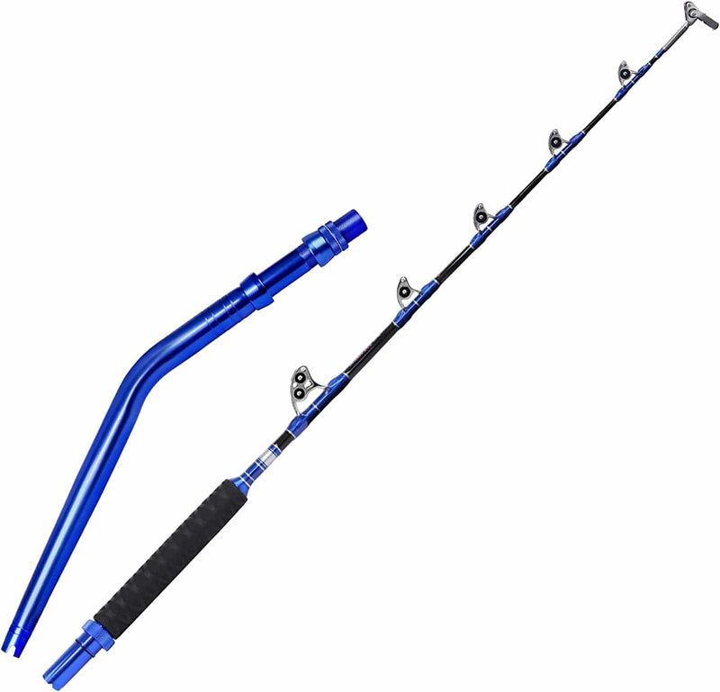 Fiblink 2-Piece Saltwater Offshore Heavy Bent/Straight Butt Trolling Rod Roller Rod Conventional Boat Fishing Pole with Roller Guides (30-50Lb/50-80Lb/80-120Lb,5-Feet 6-Inch)