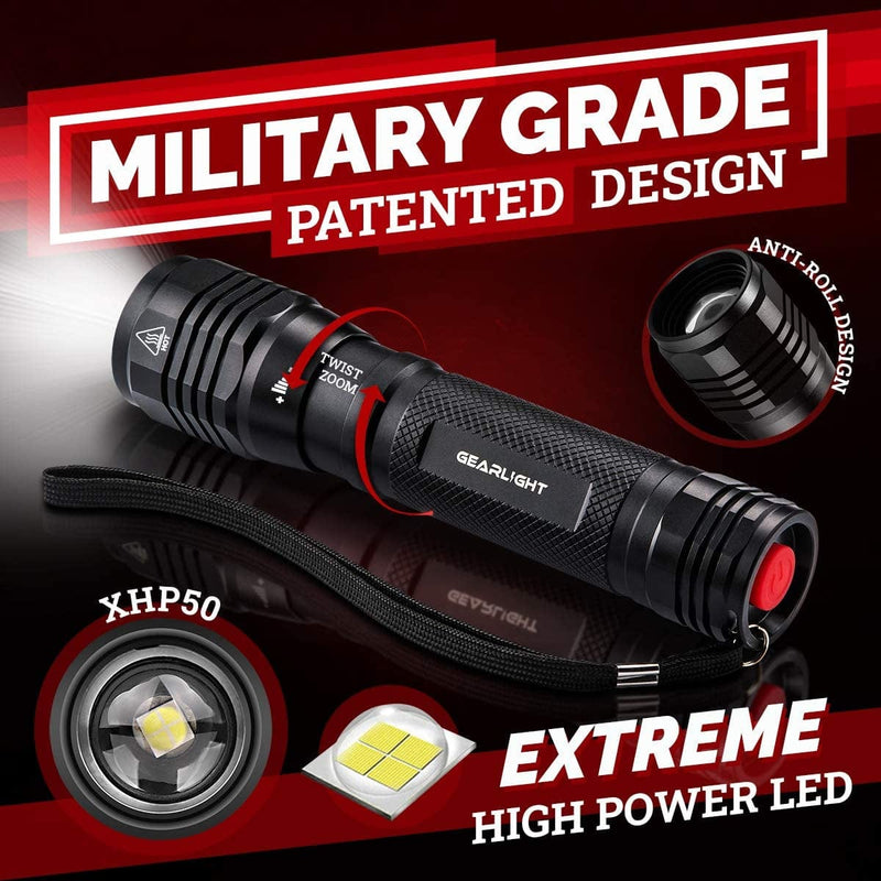Gearlight S2500 LED Flashlight - Extremely Bright, Powerful Tactical Flashlights with High Lumens for Camping, Emergency & Everyday Use﻿