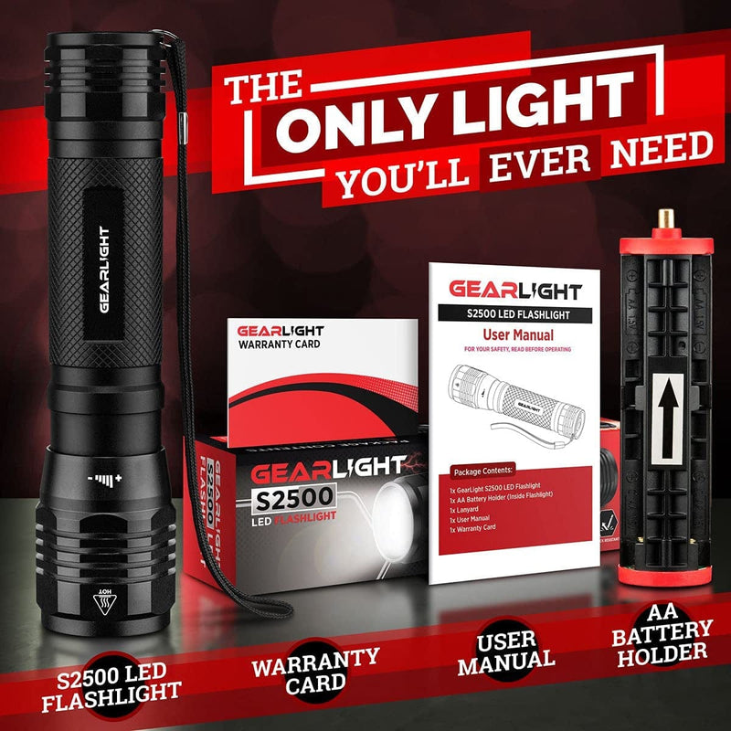 Gearlight S2500 LED Flashlight - Extremely Bright, Powerful Tactical Flashlights with High Lumens for Camping, Emergency & Everyday Use﻿