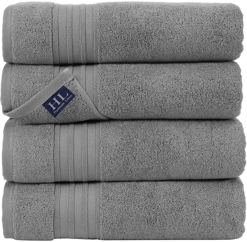 Hammam Linen Cool Grey Bath Towels 4-Pack - 27x54 Soft and Absorbent, Premium Quality Perfect for Daily Use 100% Cotton Towel