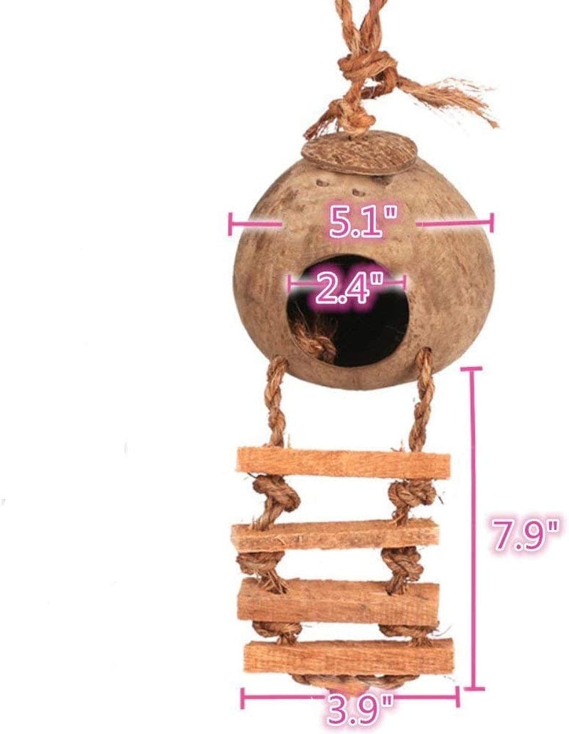 Hanging Bird House with Ladder,Natural Coconut Fiber Shell Bird Nest Breeding for Parrot Parakeet Lovebird Finch Canary,Coconut Hide Bird Swing Toys for Hamster,Bird Cage Accessories,Pet Bird Supplies