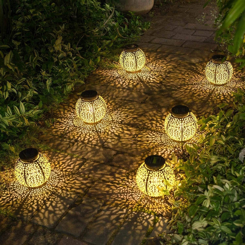 Homeimpro 2 Pack Solar Lantern Hanging Garden Outdoor Lights Metal Waterproof LED Table Lamp