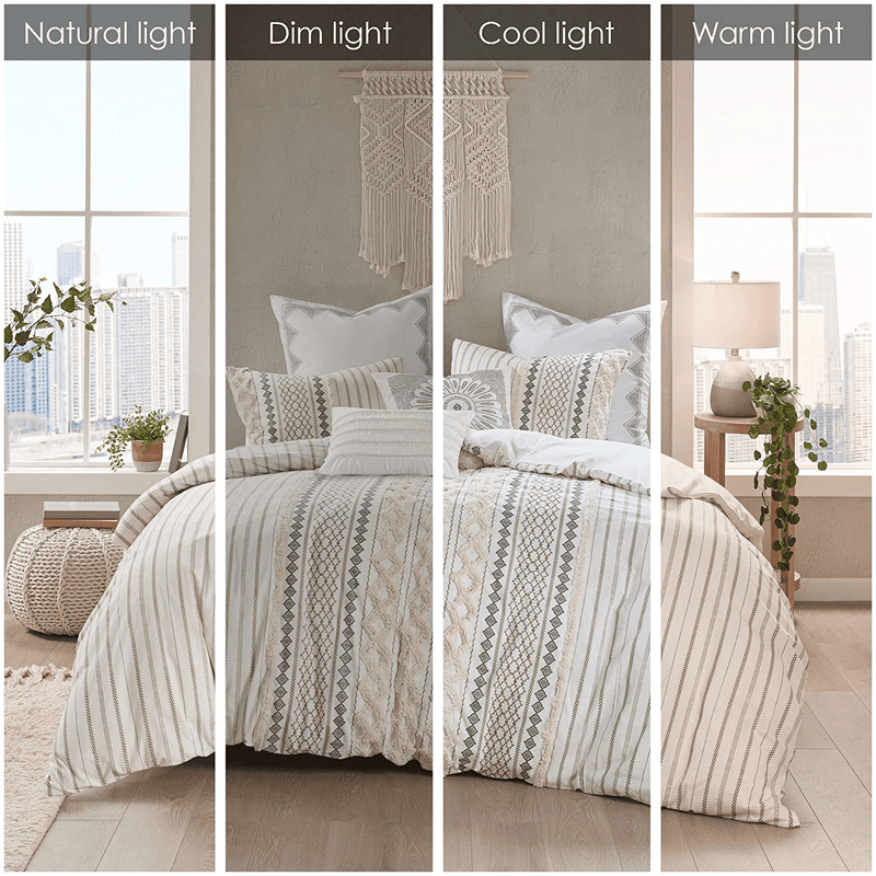 INK+IVY 100% Cotton Comforter Mid Century Modern Design All Season Bedding Set, Matching Shams, Full/Queen(88"x92"), Imani, Ivory Chenille Tufted Accent 3 Piece