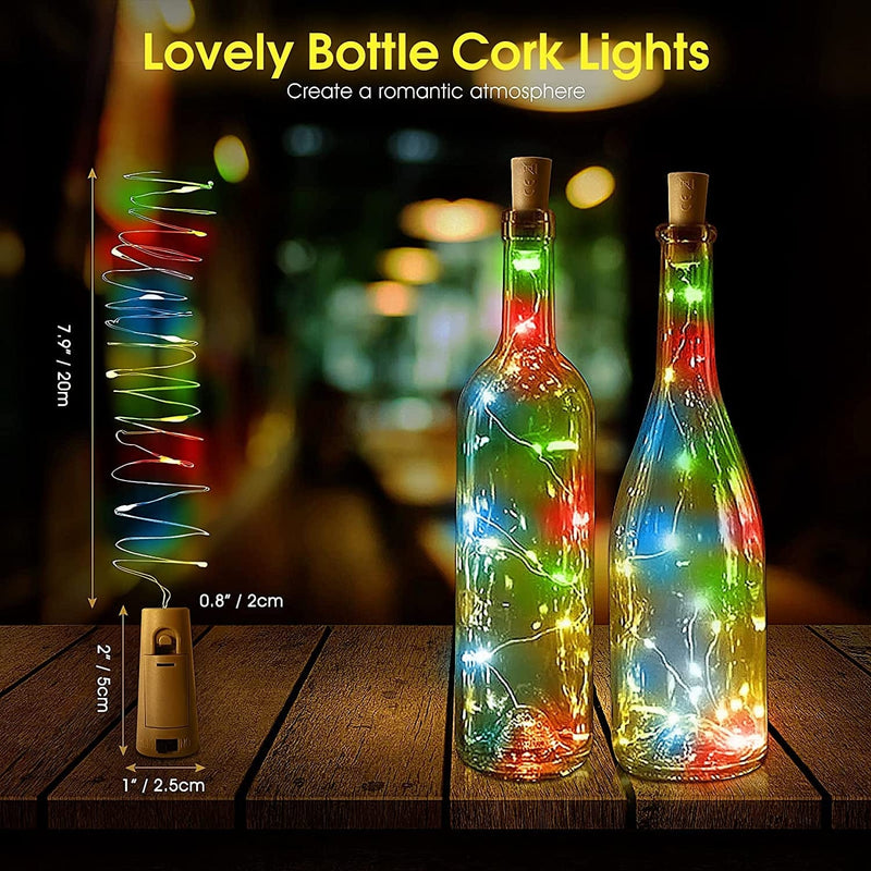Jamoon Wine Bottle Lights with Cork - Wine Cork Lights 6.6 Feet Silver Wire 20 Leds Fairy Mini String Lights for Christmas Decorations,Diy,Party,Decor,Wedding (Colorful, 36 PCS Replacement Batteries)