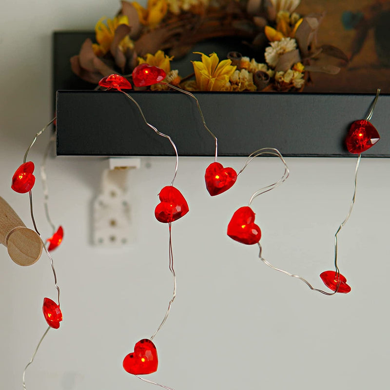 Kaisnova Valentines Day Decor Red Love Heart Shaped Fairy String Lights Battery Powered with Remote & Timer 10FT 40 Leds Twinkle String Lights for Wedding,Anniversary, Mother'S Day, Party Decorating