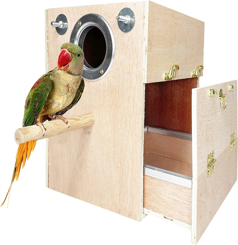 Kathson Parakeet Nesting Box Wooden Bird Breeding Nest Parrots Mating House Wood Bird Aviary Budgie Cage Accessories for Cockatiel Finch Lovebirds Conure