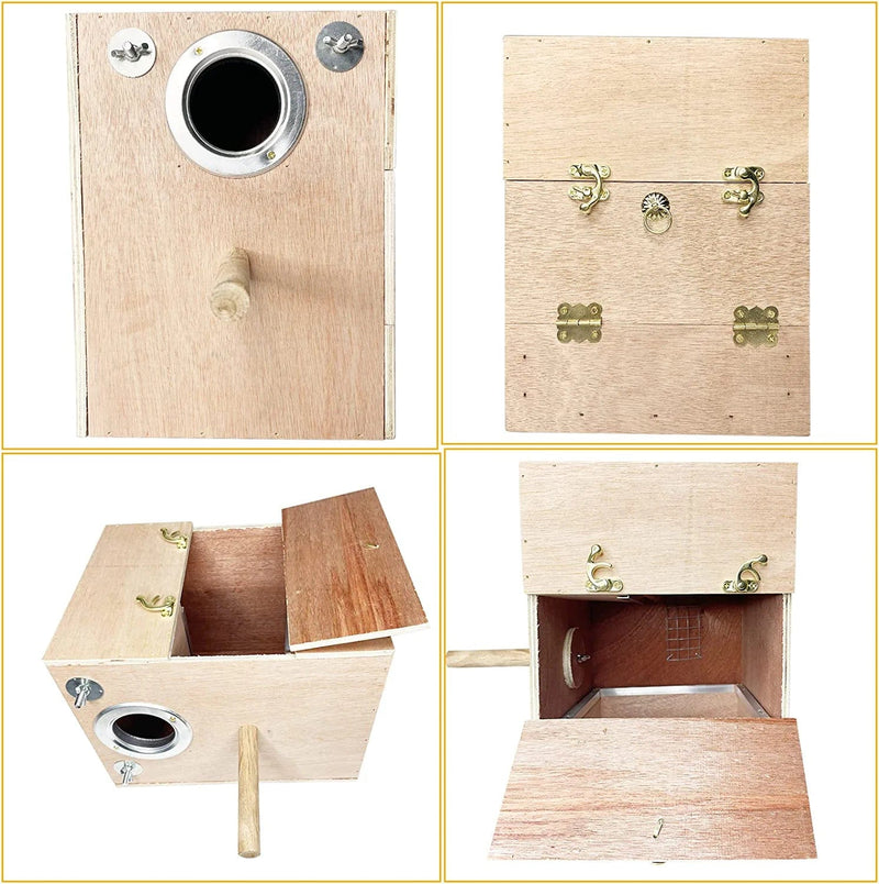 Kathson Parakeet Nesting Box Wooden Bird Breeding Nest Parrots Mating House Wood Bird Aviary Budgie Cage Accessories for Cockatiel Finch Lovebirds Conure