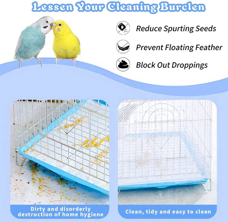 Large Bird Cage Seed Catcher, Dust-Proof Bird Cage Cover, Nylon Bird Cage Skirt Bird Seed Catche - Bird Cage Accessories for Parakeet Macaw African round Square Cages with Small Broom (White - 1)