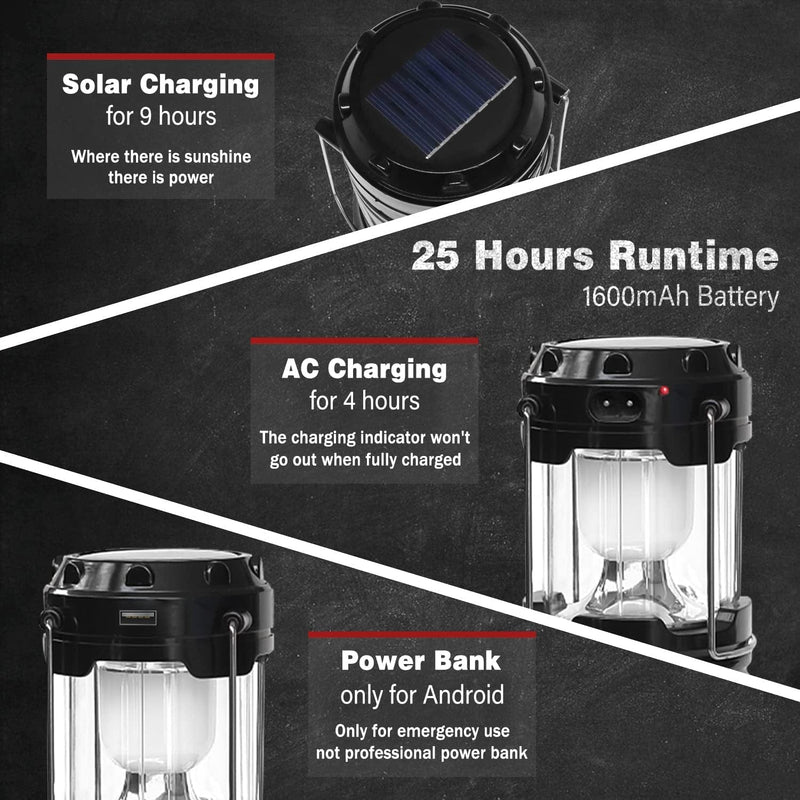LED Camping Lantern Emergency Light Solar AC Rechargeable, 4-Pack, Civikyle Portable Flashlight Outdoor Lamp Camping Accessories Gear Supplies Hurricane Storm Home Power Outage Kit