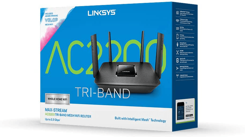 Linksys AC2200 Smart Mesh Wi-Fi Router for Home Mesh Networking, MU-MIMO Tri-Band Wireless Gigabit Mesh Router, Fast Speeds up to 2.2 Gbps, coverage up to 2,000 sq ft, up to 20 devices (MR8300)