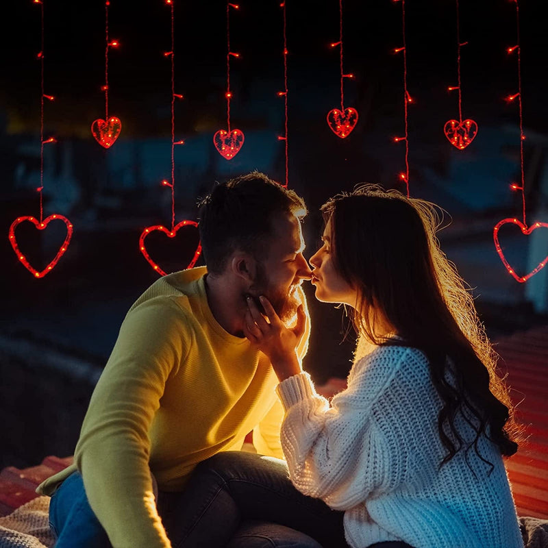 Lolstar Valentine'S Day Window Lights, Valentines Day Decor Red Heart-Shaped 138 Leds 12 Hearts Valentines Hanging String Lights, USB Powered Remote 8 Flashing Modes Timer Function Curtain Lights
