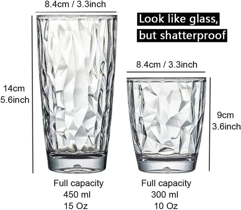 [Look like Glass] Unbreakable Drinking Glasses Tritan Plastic Tumblers Dishwasher Safe BPA Free Small Acrylic Juice Glasses for Kids Plastic Water Glasses (15 Oz 8 Pieces Clear)