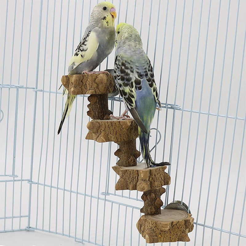 Luonfels Bird Platform Perch Playground for Budgie Parakeet, Cage Natural Wood Play Stand Parrot Flat Perches for Large Birds, Birdcage Ladder Climbing Toy 4 Step