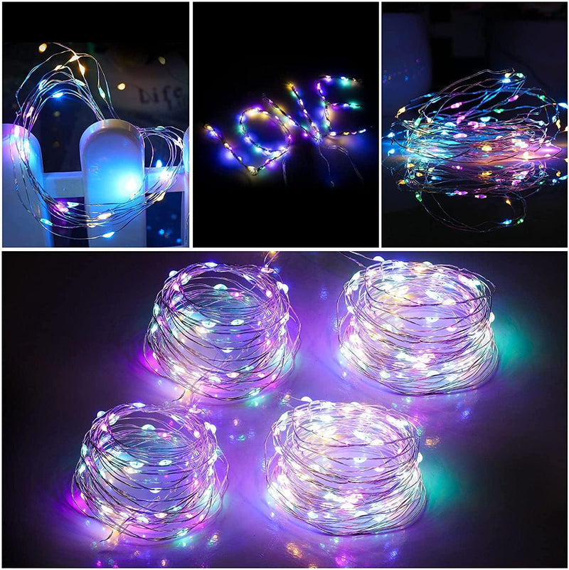 Mandiq 4 Pack Fairy Lights Battery Operated, String Lights 10Ft 30 Leds, Flashing and Constant Light Mode, Silver Wire Mini Lights for Festival, Christmas Decoration, Multicolor