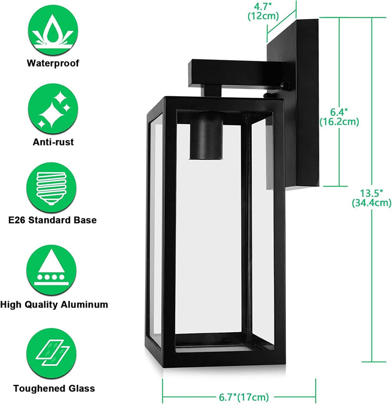 Maxvolador Outdoor Wall Lantern, Exterior Waterproof Wall Sconce Light Fixture, Matte Black Anti-Rust Wall Mount Light with Clear Glass Shade, E26 Socket Wall Lamp for Porch(Bulb Not Included)