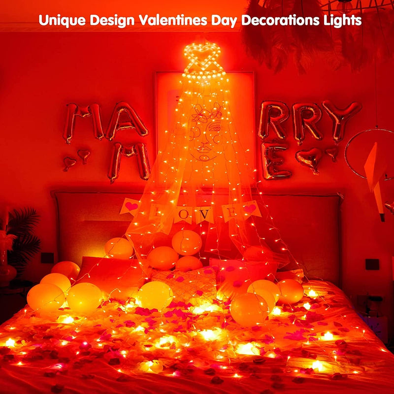 Meknow Valentines Day Decoration Valentines Day Gifts 309 LED 8 Modes Plug in Curtain Lights, Heart to Heart Shaped String Lights for Home Bedroom Wedding Indoor Outdoor Party Valentines Day Decor