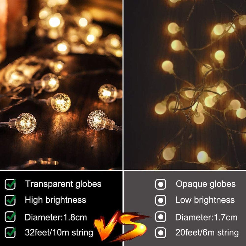 Metaku Globe String Lights Fairy Lights Battery Operated 33Ft 80LED String Lights with Remote Waterproof Indoor Outdoor Hanging Lights Decorative Christmas Lights for Home Party Patio Garden Wedding