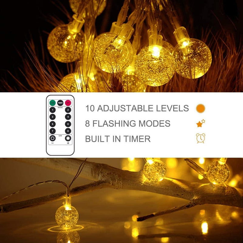 Metaku Globe String Lights Fairy Lights Battery Operated 33Ft 80LED String Lights with Remote Waterproof Indoor Outdoor Hanging Lights Decorative Christmas Lights for Home Party Patio Garden Wedding