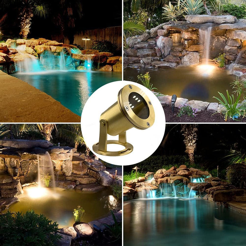 MIK Solutions Underwater Light 170/113 MIK Solutions Solid Brass 7WMR16 LED Bulb Pond Light Submersible Waterfall Pool Fountain Light for Beautiful Bright Long Lasting Home Garden Patio Pool