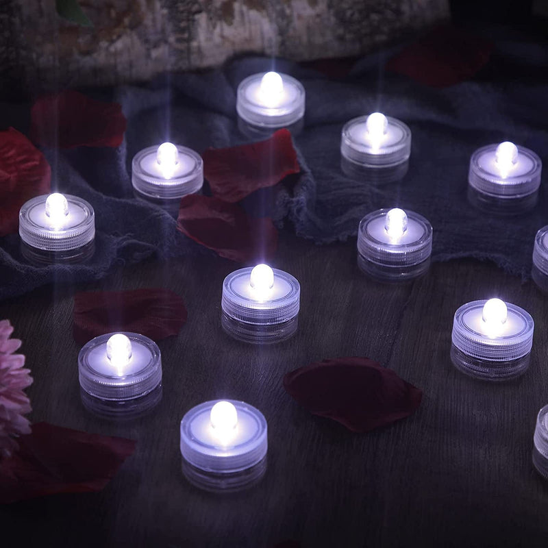 Mudder 36 Pieces Submersible LED Lights Waterproof Tea Lights Battery Operated Tea Lights Flameless Tealight LED Floral Tea Light for Party Wedding (White Light)
