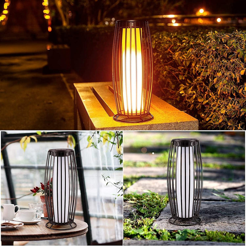 Nenrent Outdoor Solar Lantern Indoor&Outdoor Floor Lamp Solar Flickering Flame Lantern with Solar Powered/Usb Charge for Patio Garden Deck Porch Decoration&Waterproof&Super Long Endurance(1 Pack)