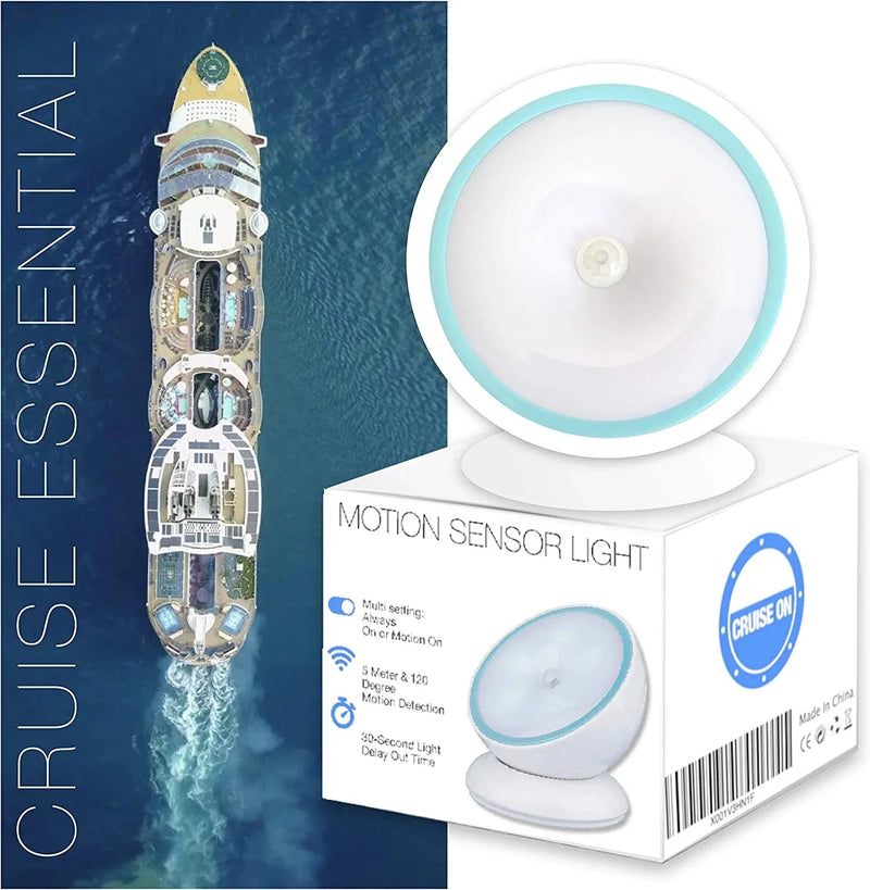 Night Light Motion Sensor [Battery Powered] with Rotating Base for Indoor Use in Bathroom, Hallway, Cruise Cabin & More White