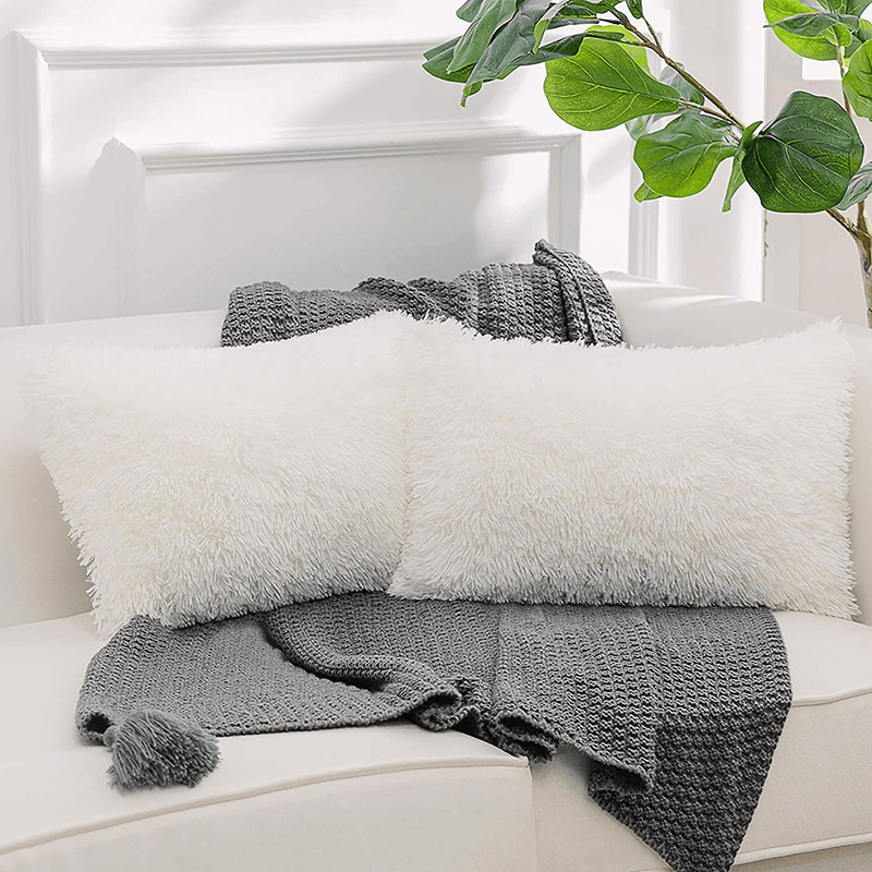 NordECO HOME Luxury Soft Fur Cushion Cover Pillowcase Decorative Dyed Throw Pillows Covers, No Pillow Insert, 16" x 16" Inch, White, 2 Pack