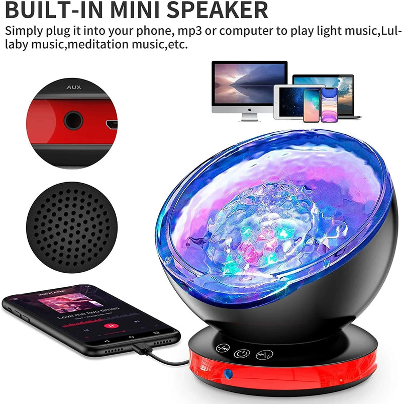 Ocean Wave Projector, Night Light Projector, 8 Color Changing Music Night Light for Kids with Remote Control Timer Setting Light Show for Kids Adults Bedroom Lights Room Decor(Black)