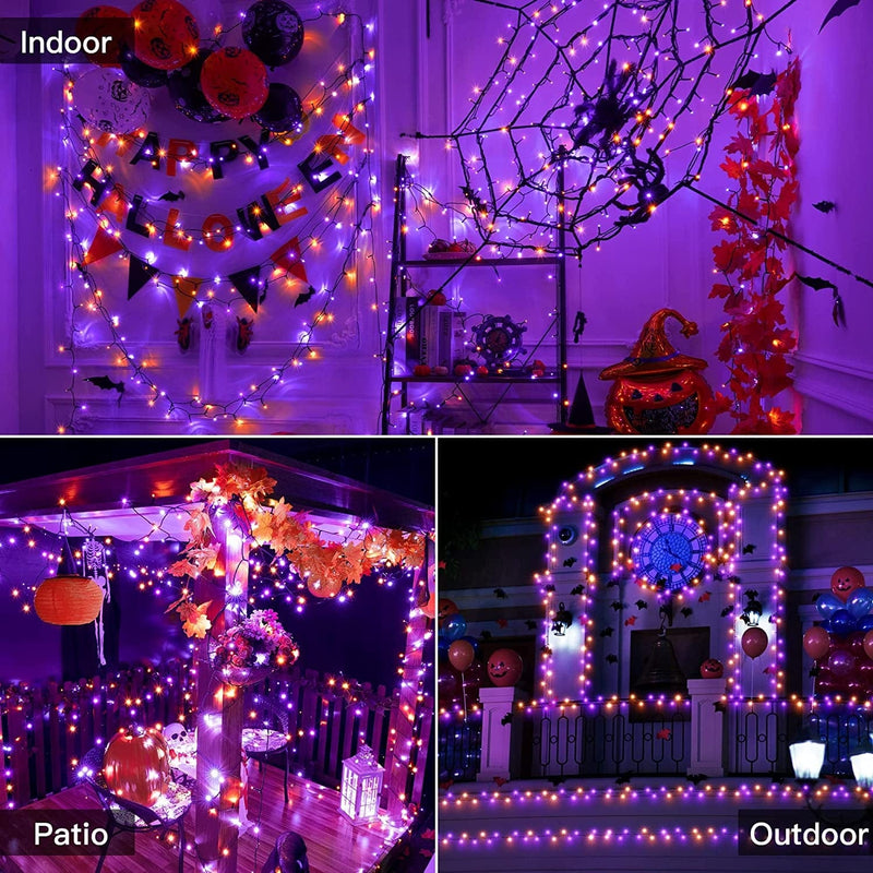 Ollny Halloween Lights Outdoor Decorations - 200LED 66FT Orange and Purple String Lights, IP44 Waterproof 8 Modes Timer Memory Plug in Halloween Fairy Lights for Indoor Holiday Party House Yard Tree
