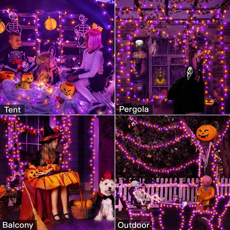 Ollny Halloween Lights Outdoor Decorations, 98Ft 300 LED Purple and Orange String Lights Plug in Halloween String Lights, 8 Modes, Timer, Waterproof Memory Indoor Lights for Party Yard Tree