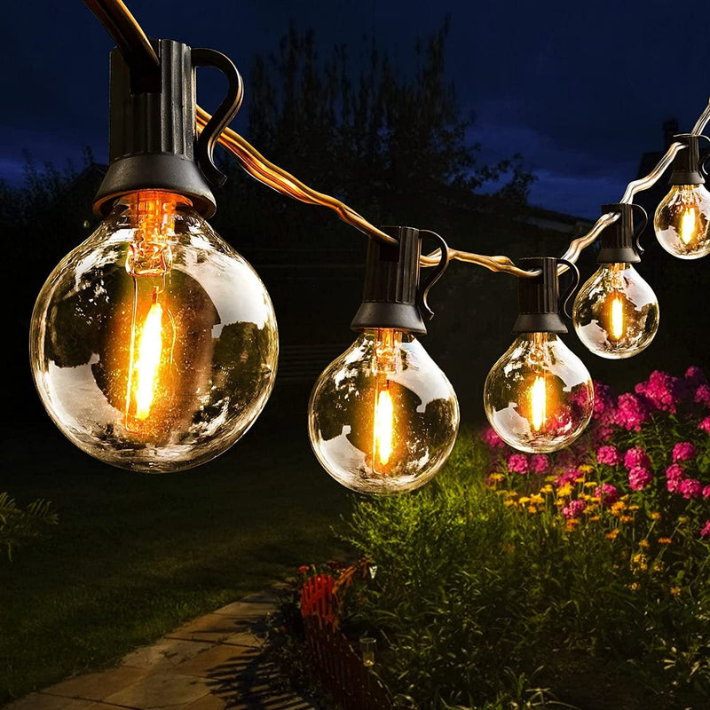 Outdoor String Lights 100FT outside Waterproof Patio Lights Backyard Heavy-Duty ETL Listed Shatterproof Plastic G40 Bulbs 0.6W Efficient Connectable Globe String Lights Decorative Café Exterior