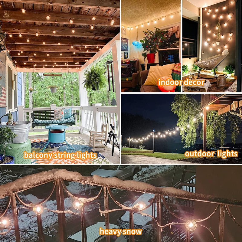 Outdoor String Lights 100FT outside Waterproof Patio Lights Backyard Heavy-Duty ETL Listed Shatterproof Plastic G40 Bulbs 0.6W Efficient Connectable Globe String Lights Decorative Café Exterior