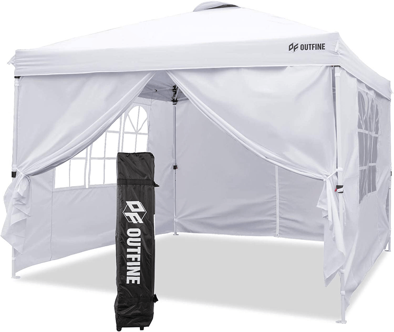 OUTFINE Canopy 10'x10' Pop Up Commercial Instant Gazebo Tent, Fully Waterproof, Outdoor Party Canopies with 4 Removable Zippered Sidewalls, Stakes x8, Ropes x4 (White, 1010FT)