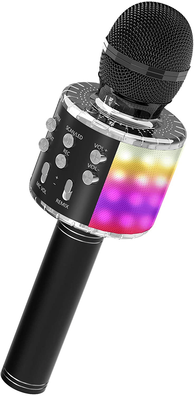 OVELLIC Karaoke Microphone for Kids, Wireless Bluetooth Karaoke Microphone with LED Lights, Portable Handheld Mic Speaker Machine, Great Gifts Toys for Girls Boys Adults All Age (Rose Gold)