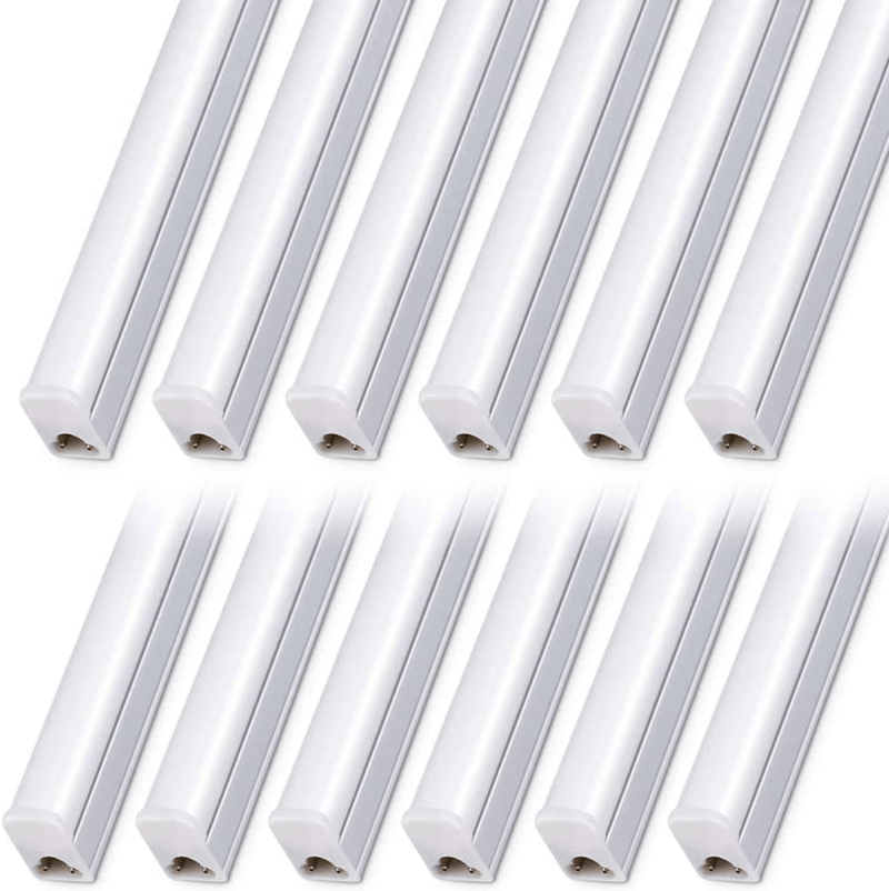 (Pack of 12) Kihung T5 Led Integrated Fixture 4FT, Utility Shop Light Tube, Garage Light, 20W, 6500K, 2200Lm, LED Ceiling Light and under Cabinet Light, Corded Electric with Built-In On/Off Switch